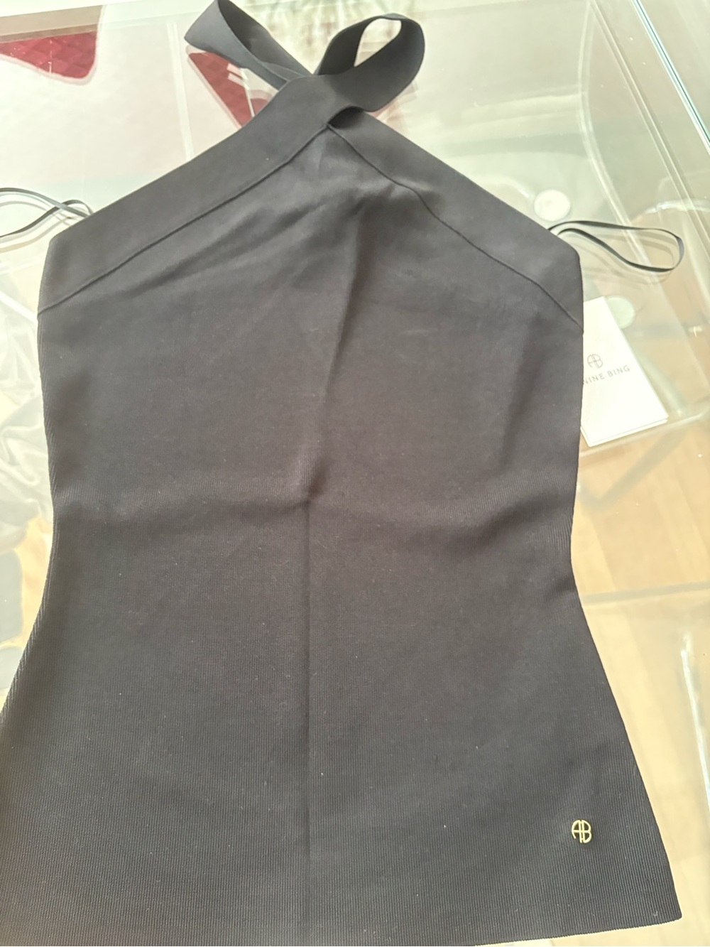 Black NWTAnnie Bing top HALTER Stretchy. XS